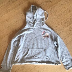 grey cropped flower hoodie